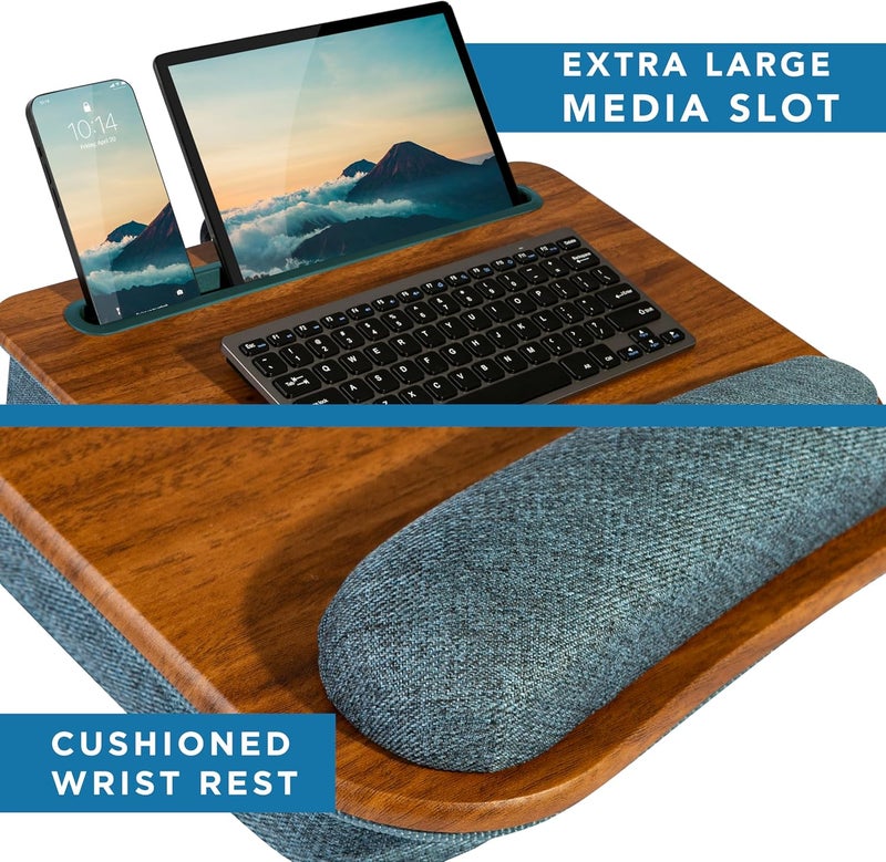 LapGear Portable Laptop Lap Desk with Pillow Cushion, Anti-Slip Strip, Tablet or Phone Storage Slot, Pen and Pencil Pocket, and Wrist Rest - Espresso Woodgrain - Fits 17.3" Laptops - Style No. 91342 - Image 4